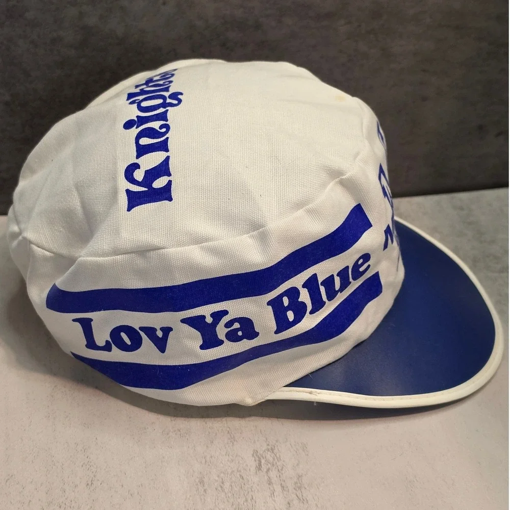 Vintage Marian Knights Painter Hat Lov Ya Blue White Canvas Cap Blue Brim Mens